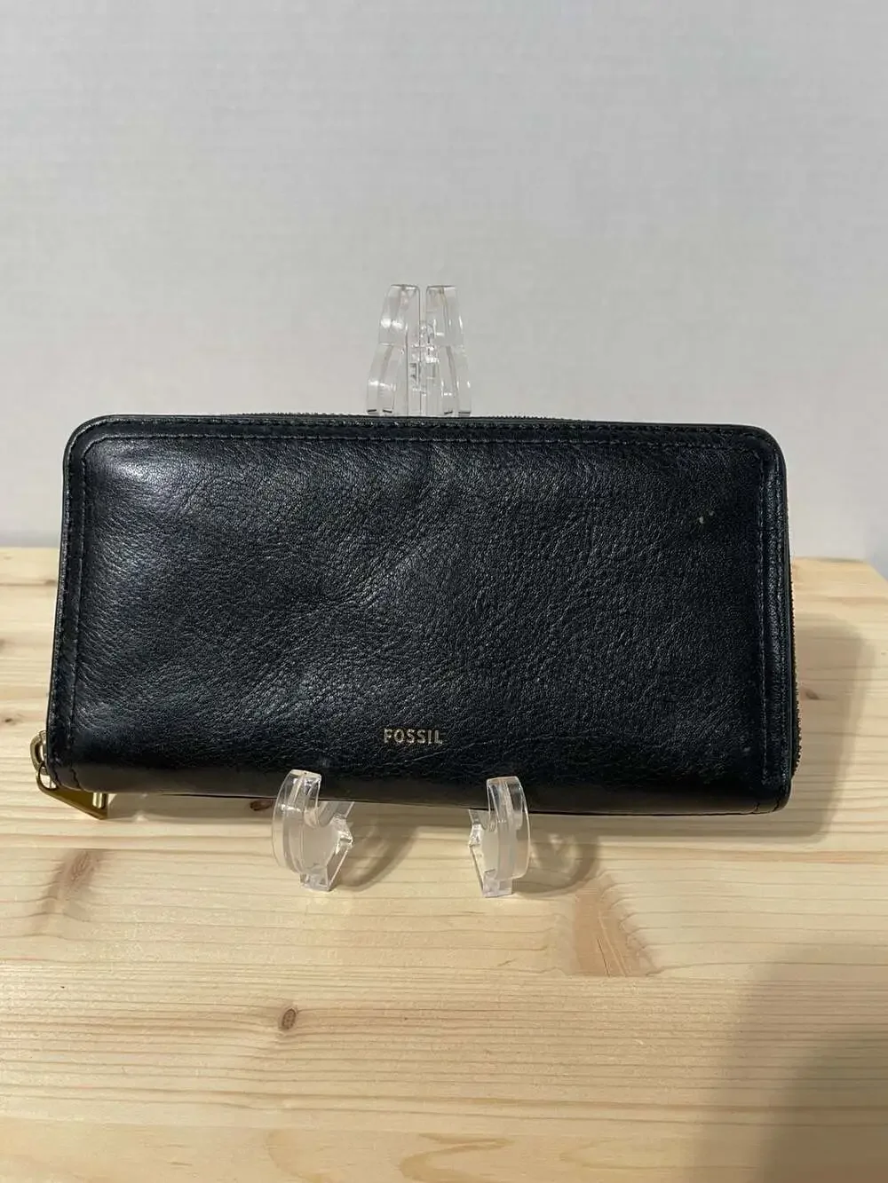 Fossil Black Leather Zip Around Clutch Wallet